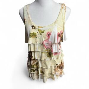 Forever 21 Ivory Floral Racerback Tiered Ruffle Tank Top Women’s Small